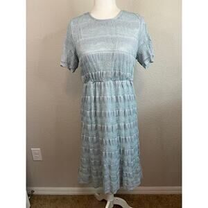 Citrus & Lemon Dress Women's L Blue Lace Elastic Waist Knee Length Modest Chic